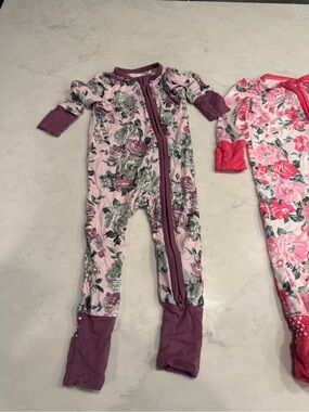 2 Spearmint Baby Floral Zip-Front One-Piece Pajamas in Pink and Purple